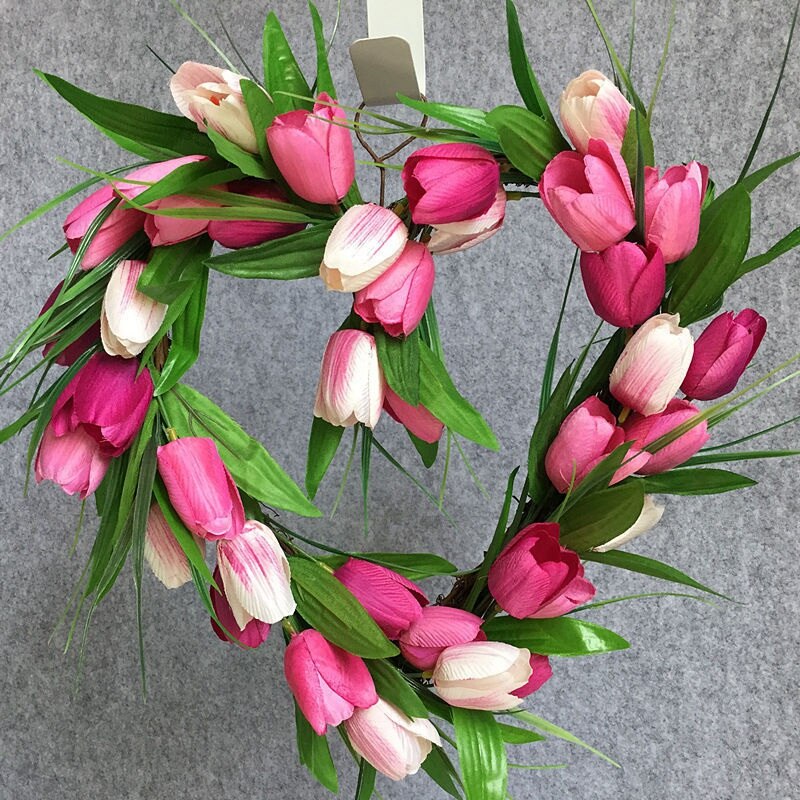 Hjerte kunstig tulipan krans blomsterkranse til hoveddør hjem indretning til vindue væg fest bryllup hængende indretning