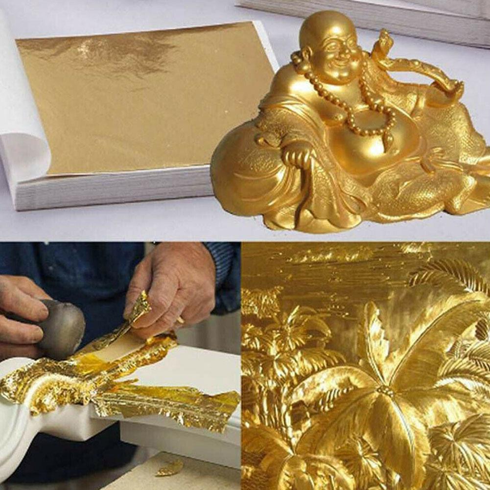 100pcs Slip Films DIY Gold Foil Paper Double Sided Gilding Sheets Leaves Decor Paper Decoration Paper Crafts Leaf DI Y2I9