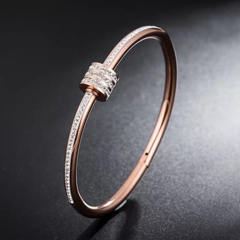 Mode Vrouwen 316 Rvs Rose Gold Kristallen Ronde Charm Armband Huwelijkscadeau