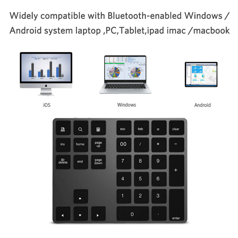 34 Keys Wireless Bluetooth Mini Numeric Keyboard For Apple Android for MacBook PC Desktop Laptop Aluminum Alloy Digital ~