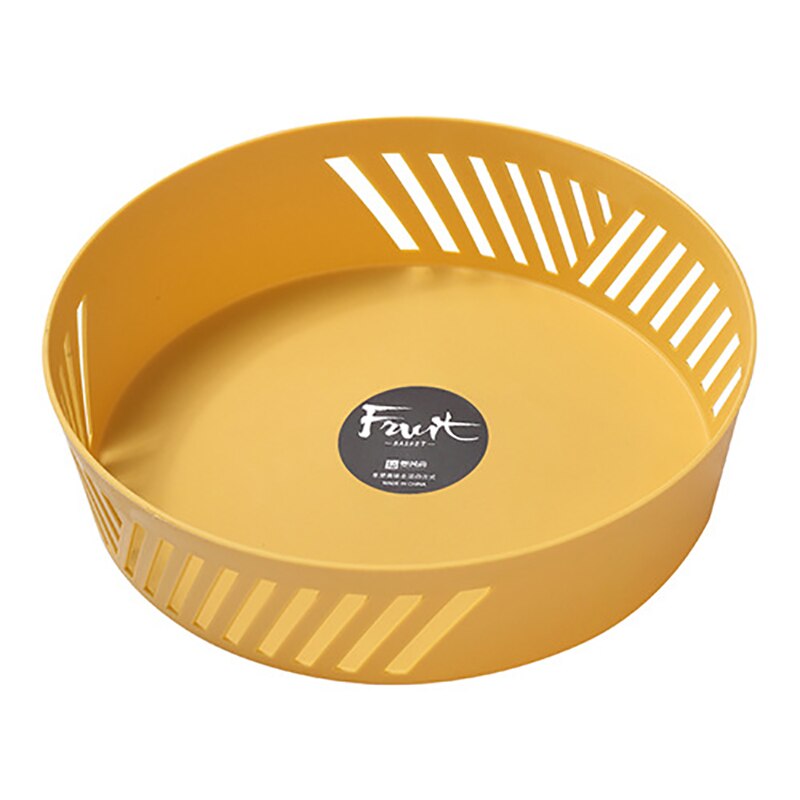 Fruit Candy Snack Storage Tray Kitchen Fruit Vegetable Storage Hollow Drain Basket Plastic Fruit Trays Plate Kitchen Organizer: Round yellow