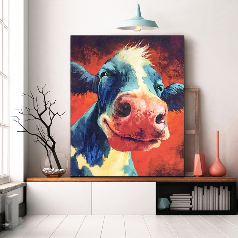 DIY colores imágenes por números con dibujo de vaca dibujo en relieve pintura por números enmarcado hogar