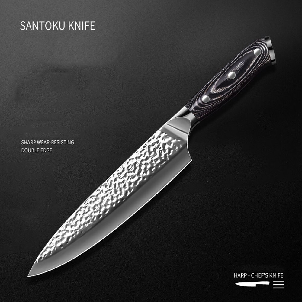 Damascus Santoku Knife German Steel 4116 Hammered Stainless Steel 8-inch Chef Knife Multipurpose Knife Meat Cleaver