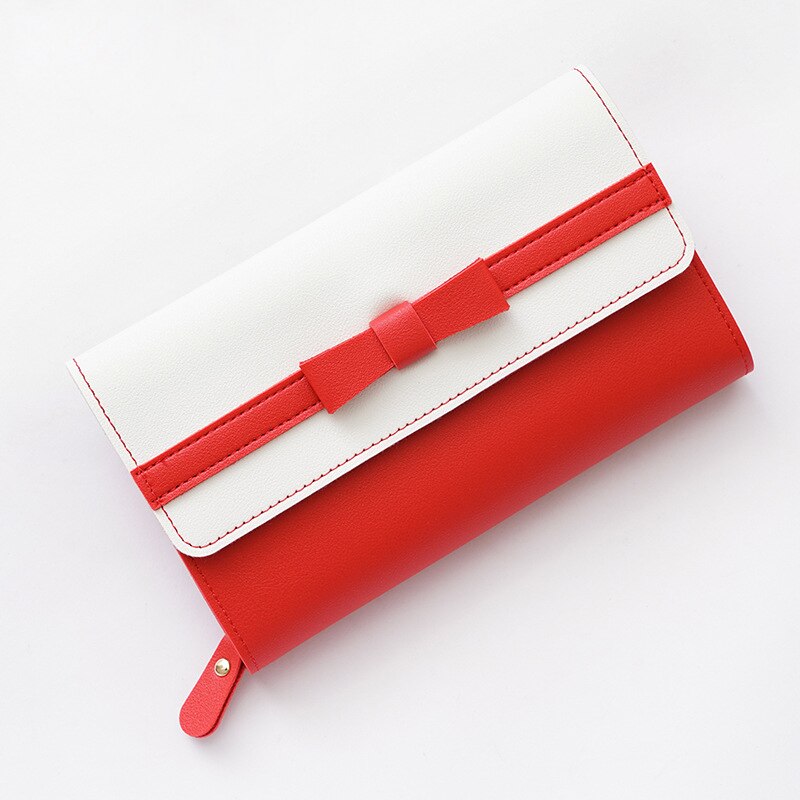 Ladies Clutch Zip Wallet Women Coin Purse Bow Magnetic Buckle Multi-Capacity Long Wallet For Females Girls Small Fresh: Red