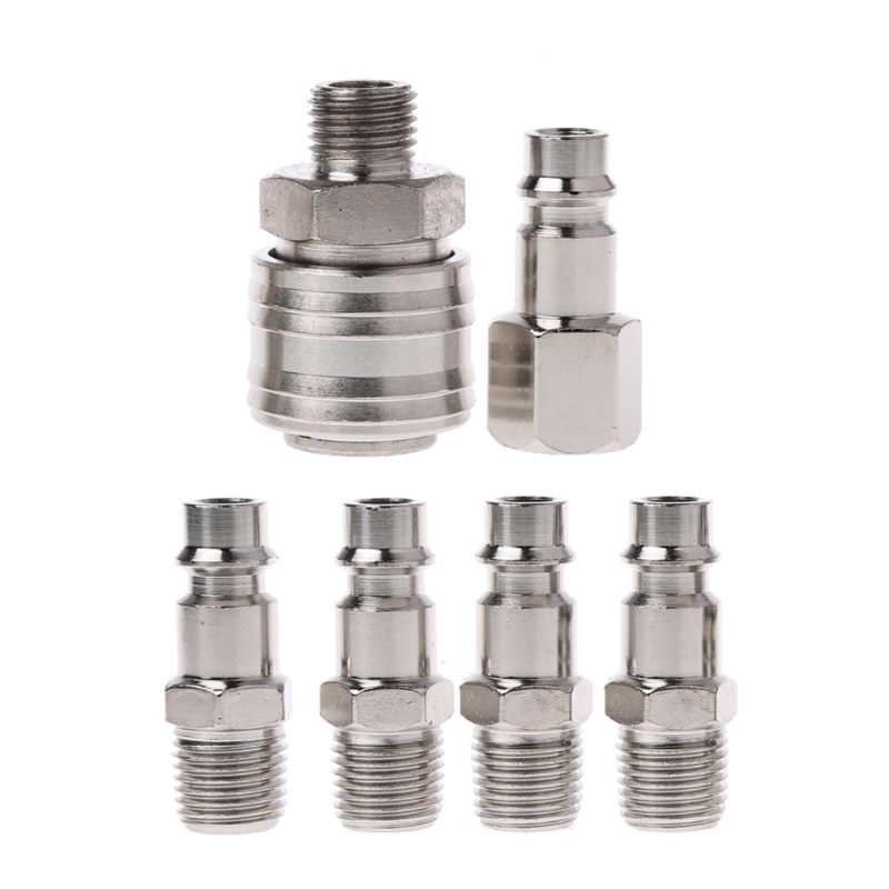 6 Pcs EURO Air Line Hose Compressor Fitting Connector Quick Release Set 1/4" BSP