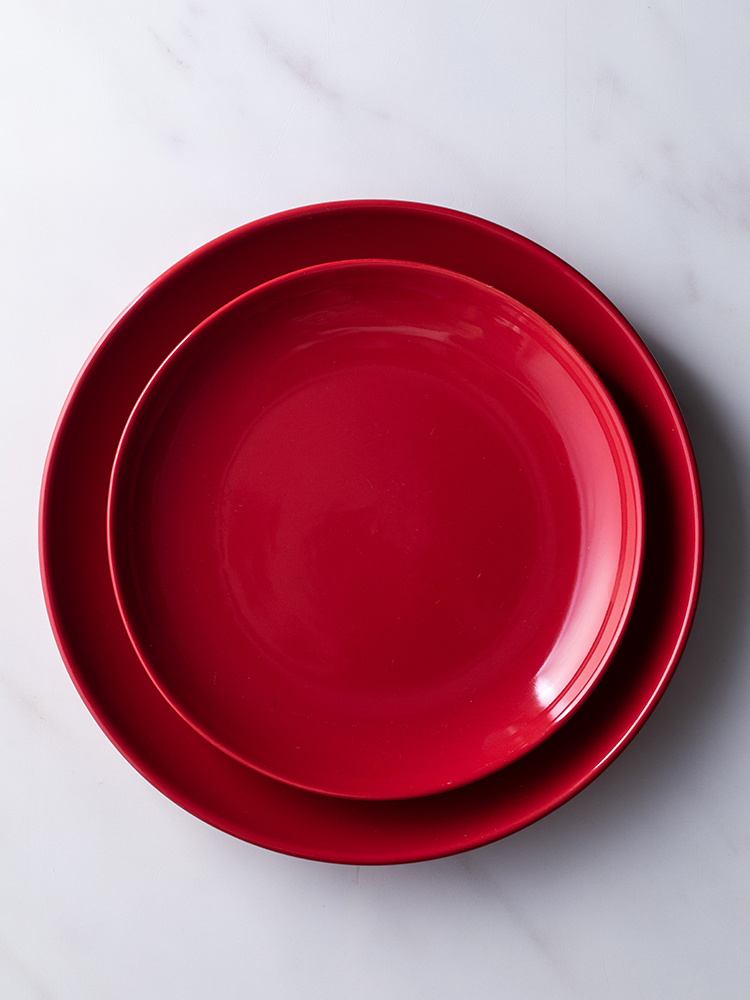 Red Glazed Ceramic Dinner Plates Modern Dinnerware Kitchen Home Festival Wedding Decor Round Serving Dishes Salad Soup Rice Bowl