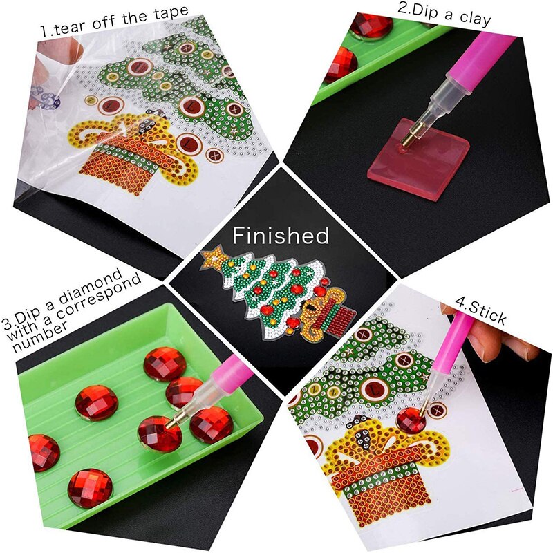 5D DIY Christmas Santa Trees Elk Snowman Diamond Painting Kits for Kids Beginners Merry Christmas Theme Diamond Sticker Art