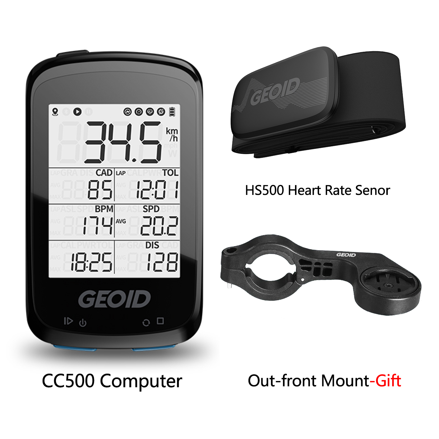 Geoid gps sykkel speedometer trådløs digital sykkelcomputer landevei mountainbike 2.5 vanntett stoppeklokke bluetooth maur+: Svart