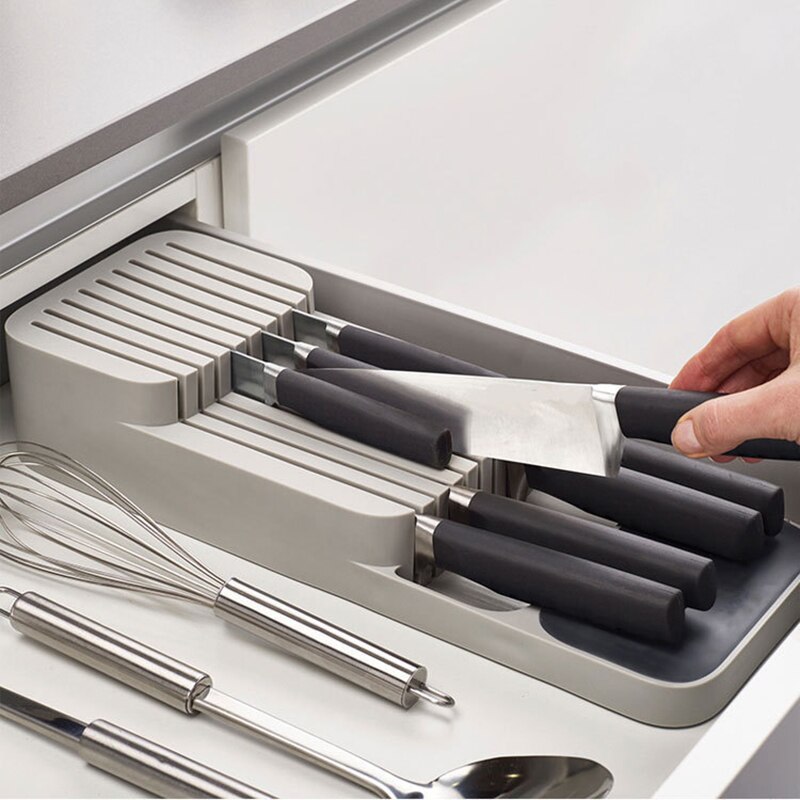Cutlery Storage Box Plastic Knife Block Holder Drawer Knives Fork Spoons Storage Rack Knife Stand Cabinet Tray Kitchen Organizer