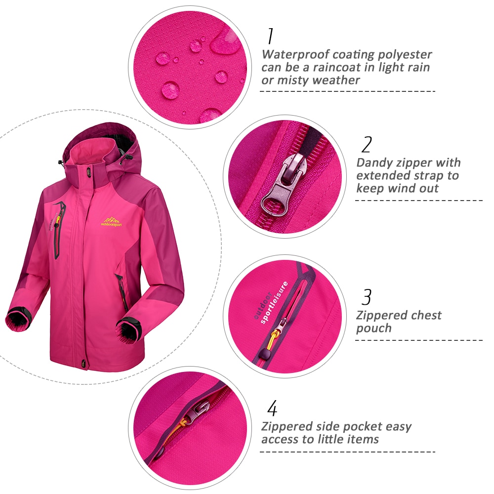 Lixada Outdoor Climbing Waterproof Jacket Windproof Raincoat Sportswear Traveling Cycling Sport Detachable Hooded Coat for Women