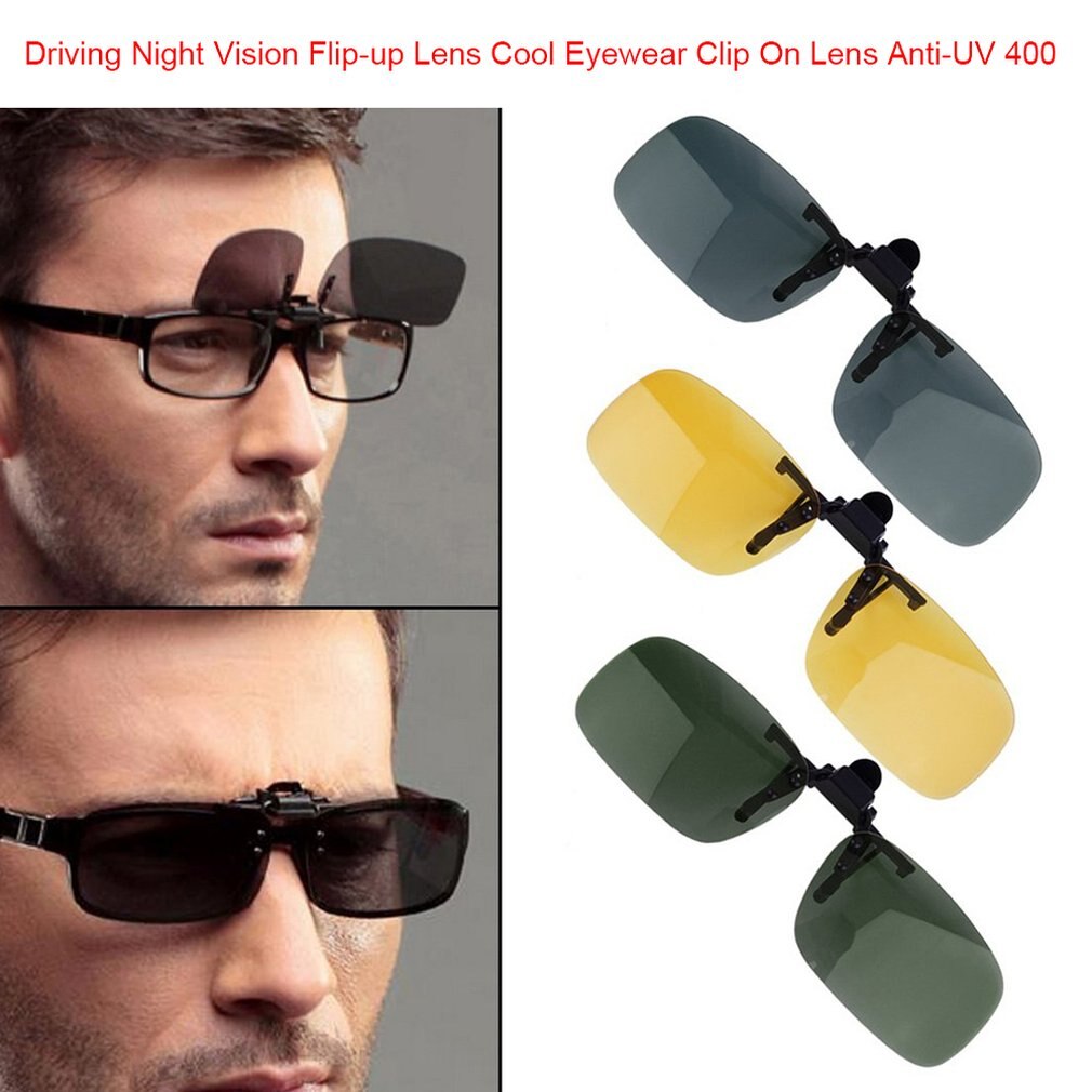 Driving Night Vision Clip-on Flip-up Lens Sunglasses Cool Eyewear Clip On Lens Anti-UV 400 Unisex for Women & Men