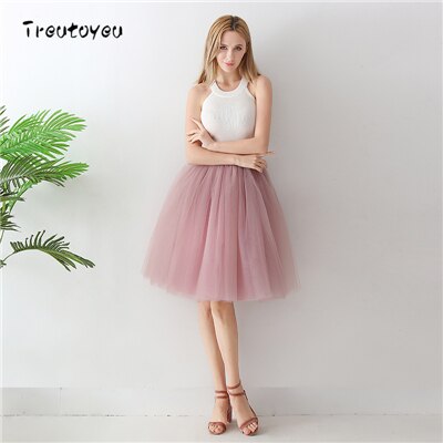 5 lag 65cm sort plisseret nederdel sexet midi tyl nederdel høj talje fuld foring voksen tutu koreansk stil kvinder jupe femme faldas: Lilla