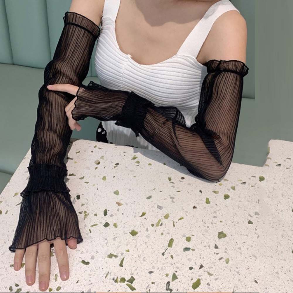 2022 Summer Long-Sleeve Sun Protection Gloves Women Mesh Lace UV Thin Breathable Cycling Driving Fingerless Arm Sleeves