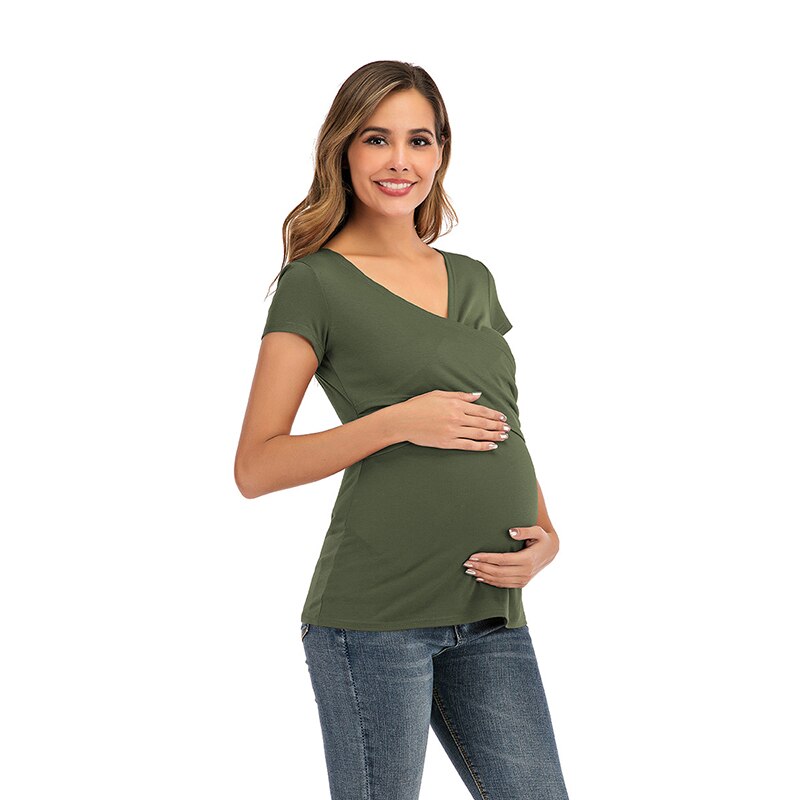 Casual Vrouwen Zwangerschap Kleding Verpleging Tops Borstvoeding Kleding Voor Zwangere Vrouwen Moederschap Solid V-hals Borstvoeding Tees