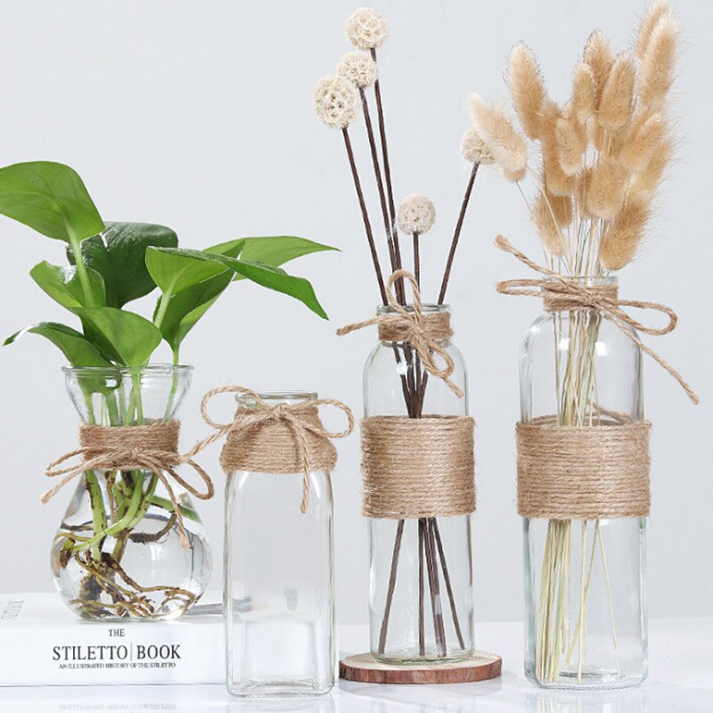 Dry Flower Vase Transparent Glass Vases Flower Rope Supplies Ornaments Vase Decoration Hydroponics Plants Vases