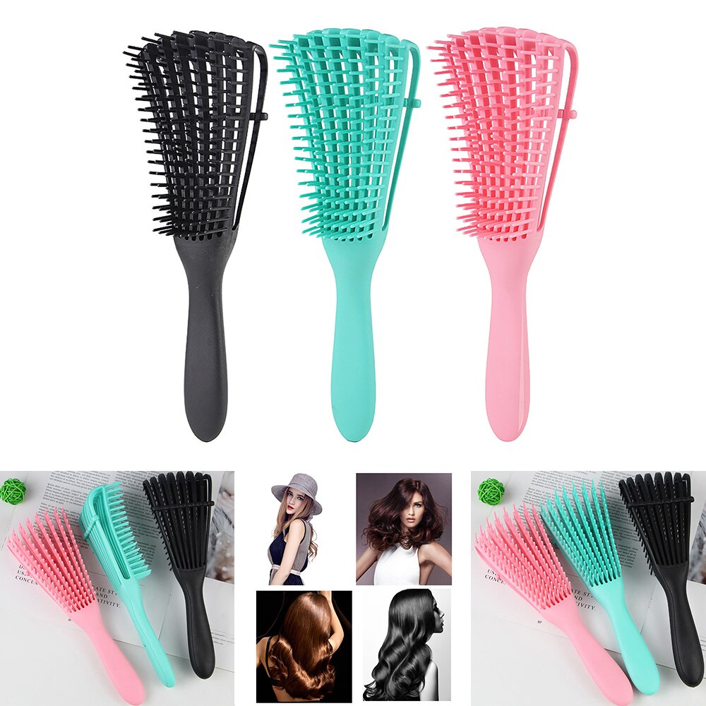 Peine de masaje para el cabello, cerdas de cuero cabelludo y cepillo de pelo de nailon, cepillo de pelo rizado húmedo para salón, utensilios para el baño