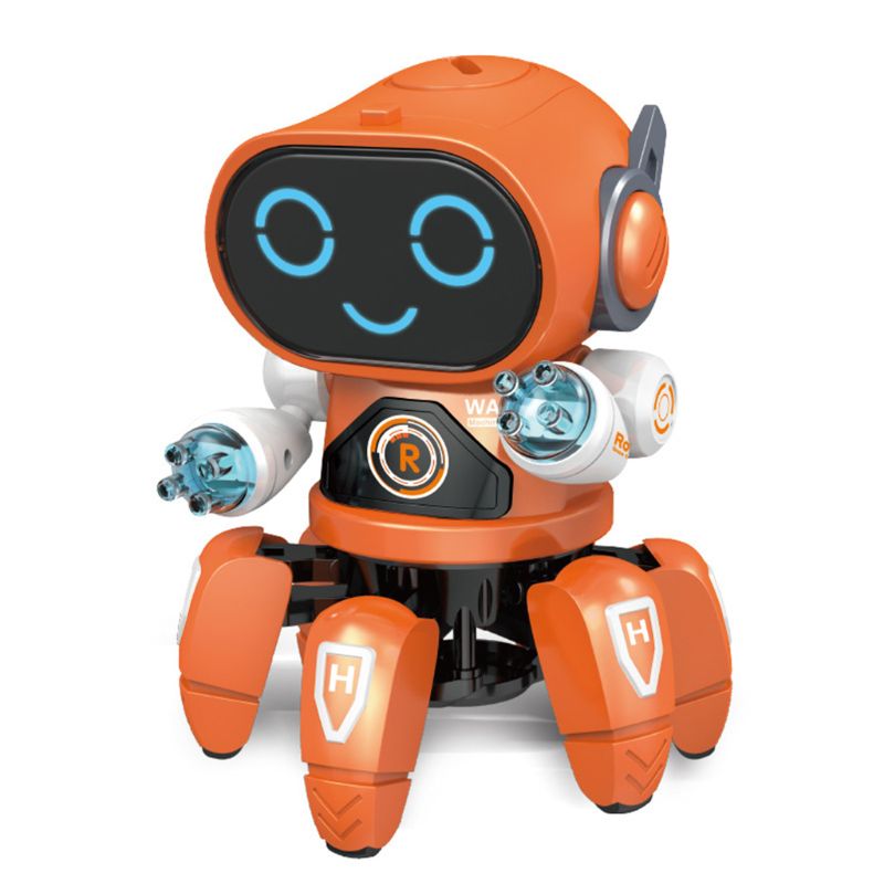 Electronic Intelligent Six Claws Robot Dancing Colorful Flashing Lights Kids Toy GXMB: Orange