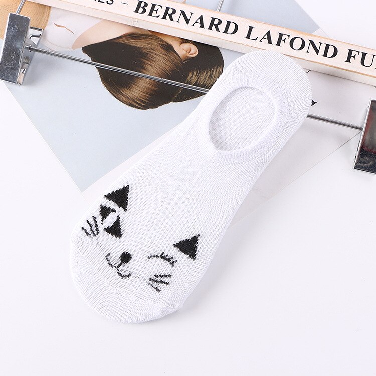 Ljiqq 5 paar lente zomer enkelsokken dames smile cat sokken koreaanse stijl cartoon katoenen damessokken: B