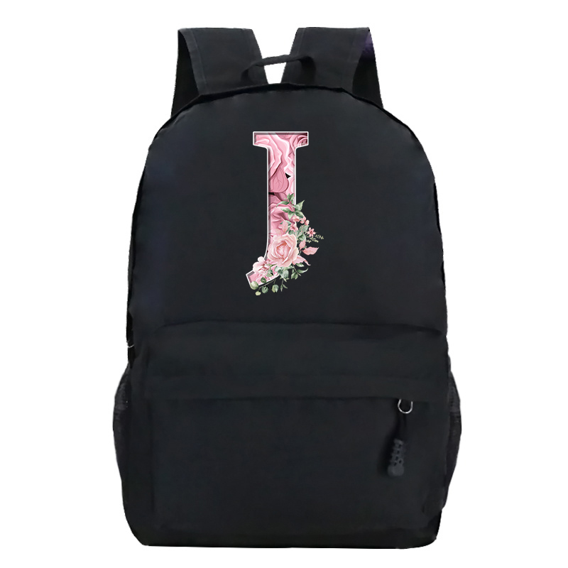 Pink Rose Alphabet Backpack Black Casual Women Aesthetics Rucksack Teenage Girl Boy Flower Letter School Bag Student Mochilas: Ivory
