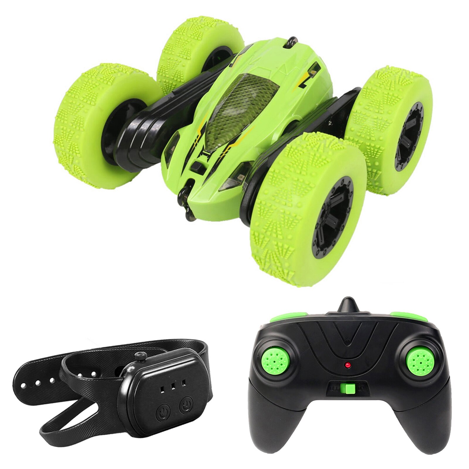 RC Stunt Car for Kids Double Sided 2.4GHz 4WD Remote Control Stunt Car 360° Stunt Roll Vehicles with Light: Green