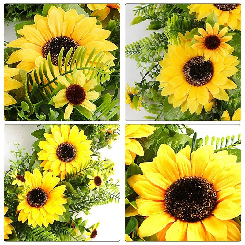Artificial Sunflower Wreath Green Leaves and Sunflowers Home Party Window Wall Decor and Wedding Decorative