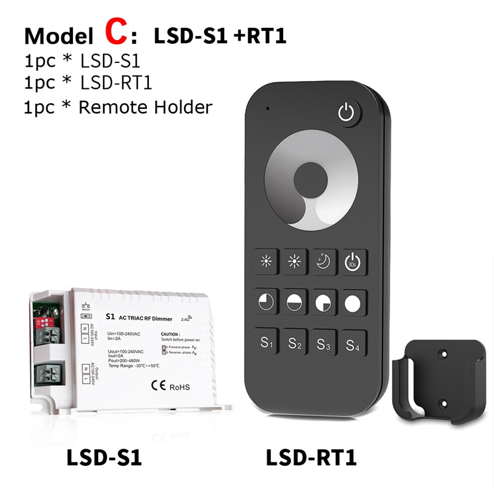 Led Triac Dimmer 220V High Voltage 100V-240VAC 2A Trailing Edge Dimming 2.4G wireless RF Remote Led Light Triac Dimmer S1: Model C