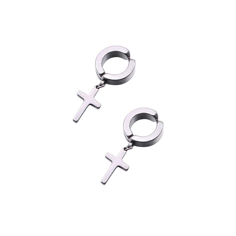 Ear Cuff Clip On Earrings Without Piercing Unisex Earring Cuff No Pierced No Hole Earings Jewelry (Black Cross): Silver