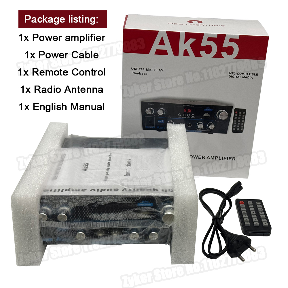 AK55 Wzmacniacz cyfrowy HiFi Max Power 90Wx2 Channel 2.0 Bluetooth Surround Sound AMP Głośnik do domowego samochodu BT 5.0 Wzmacniacz audio