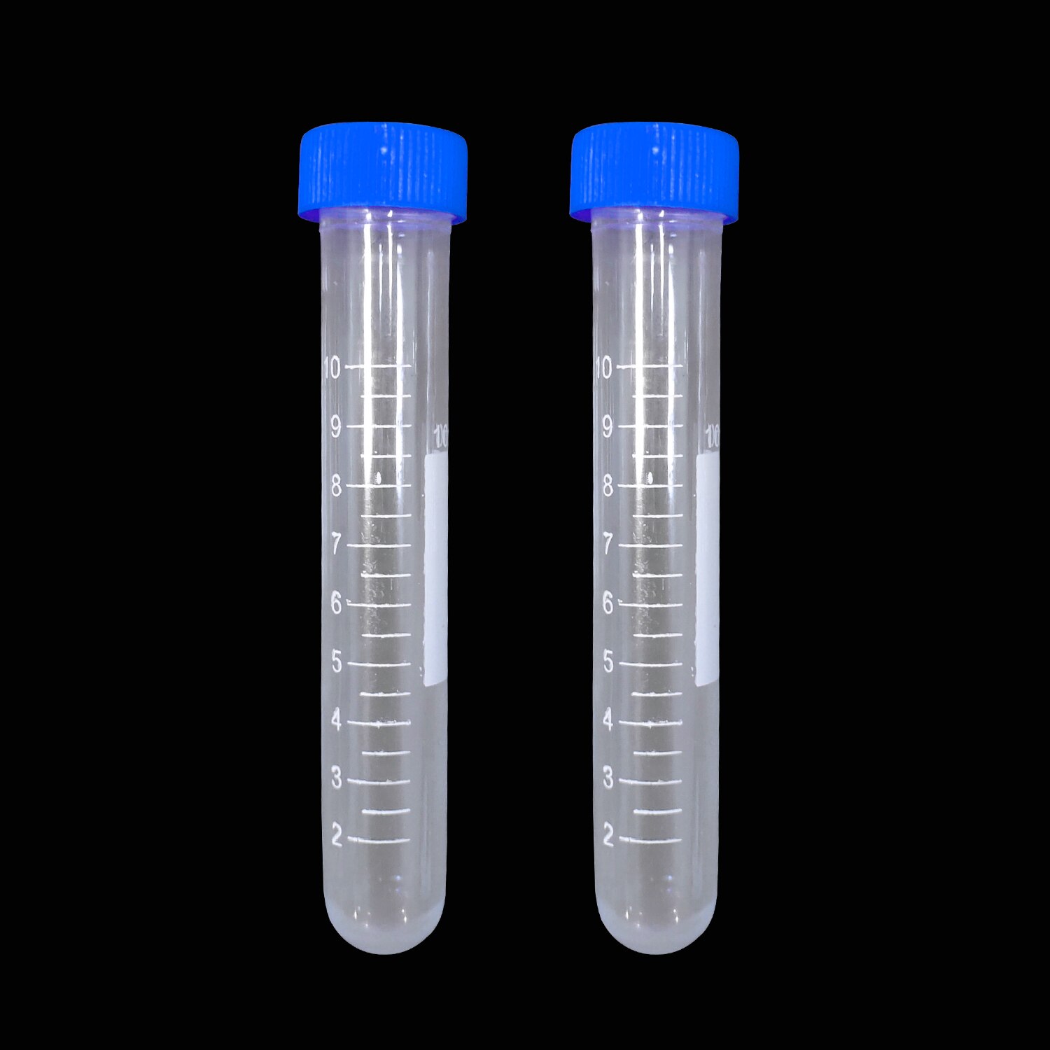 10ml Plastic Centrifuge Tubes, Round Bottom, Graduated Marks, blue Screw Cap, Pack of 100pcs