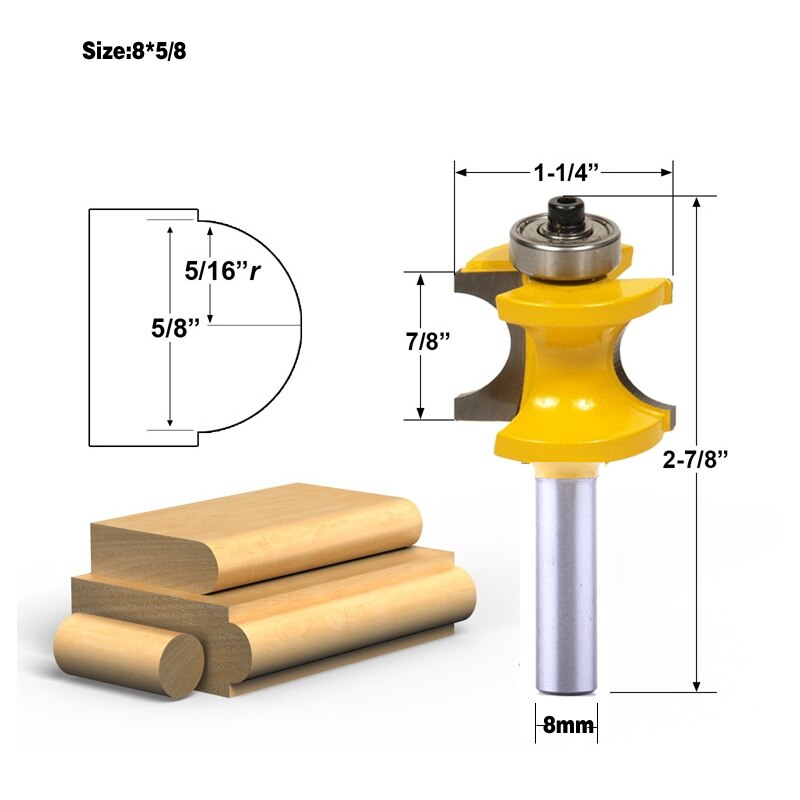 1Pc 8mm Shank Bullnose Router Bit Set C3 Carbide Tipped Woodworking cutter: D-31.75mm
