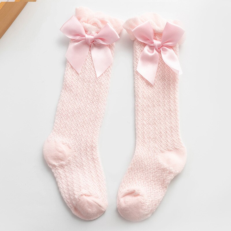 Kinderen Kousen Mesh Ademend Over De Knie Baby Mesh Kousen Kids Boog Mesh Knie Sokken Zomer Dunne Meisje Been warmers: Pink Bow Mesh socks