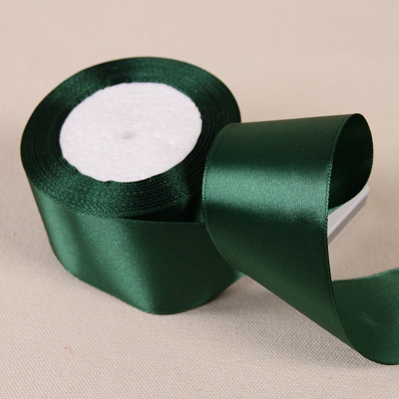 Cinta de satén de seda verde oscuro de 25 yardas, decoración del hogar para de boda, , ropa, tela de costura, Material de lazo, accesorios para el cabello DIY: Blanco