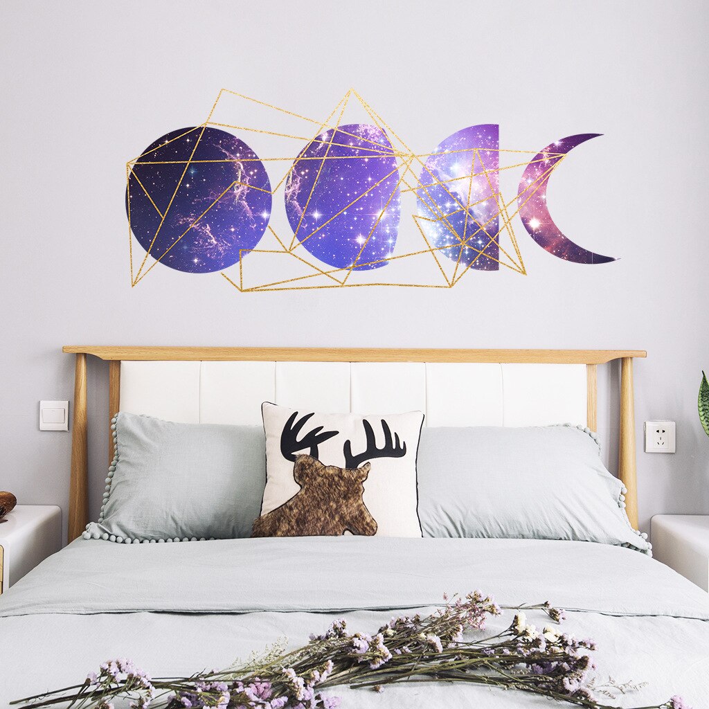 Soveværelse lilla drømmestjerne måne wallsticker børneværelse klæbende papir månehalvmåne aftagelig wallsticker