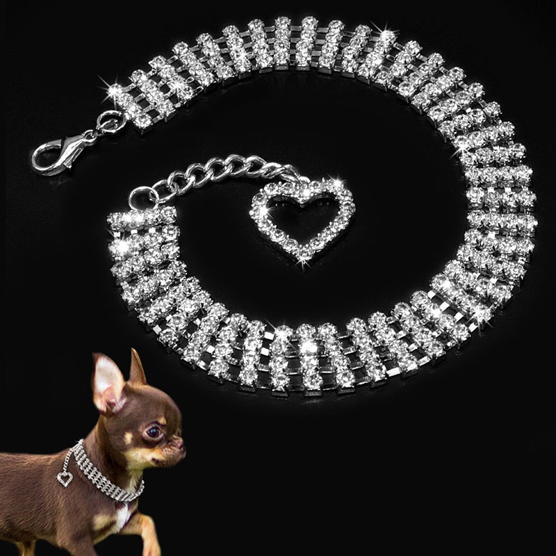 Misterolina 4 rader strass halsband hundhalsband halsband smycken halsband hjärta hänge valp katt fest bröllop tillbehör