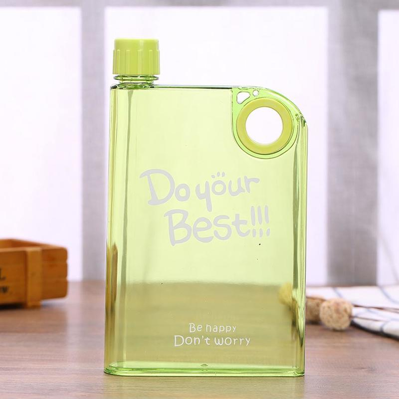 A5 Papier Cup Fles Plat Water Fles Bpa Gratis Clear Boek Draagbare Papier Pad Water Fles Platte Dranken Ketel Notebook fles: Light Green
