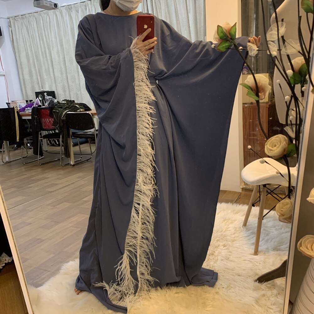 Kjole djellaba femme vestidos kaftan dubai abaya kalkun muslimsk hijab kjole islam tøj kjoler abayas til kvinder caftan: Blå kjole