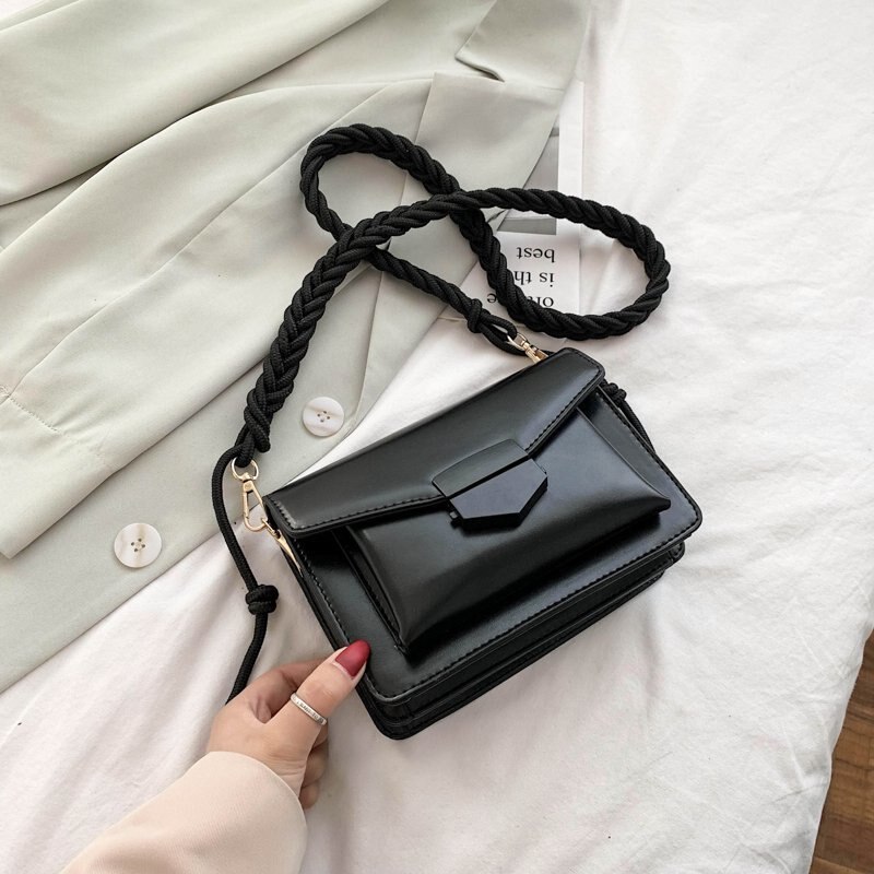 Solid Color PU Leather Sac A Main Femme purple Crossbody Bags For Women Summer Small Shoulder Handbags Female Chain Bag: Black