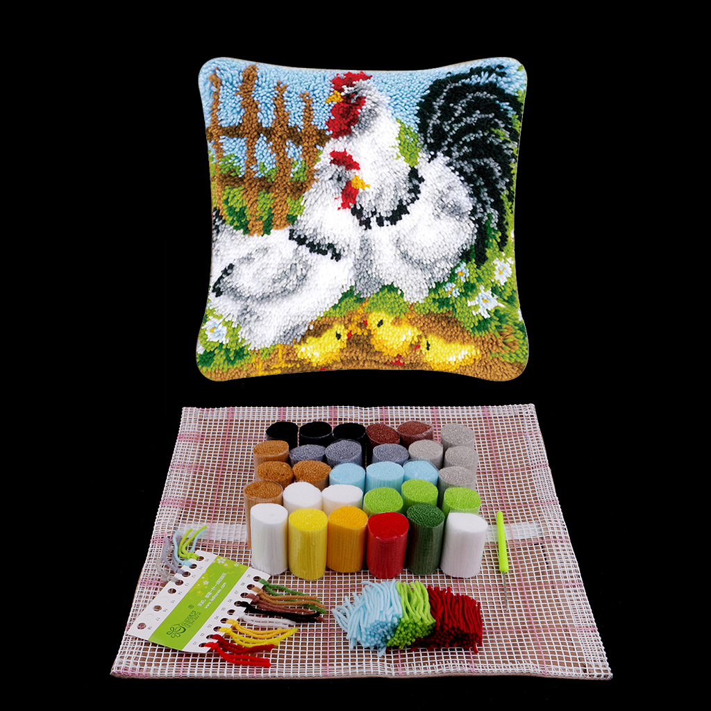 Dyreserier låsekrog tæppesæt hest 3d segment broderi pude uld korssting tæppe broderi diy låse krog pude: Kylling 43 x 43cm