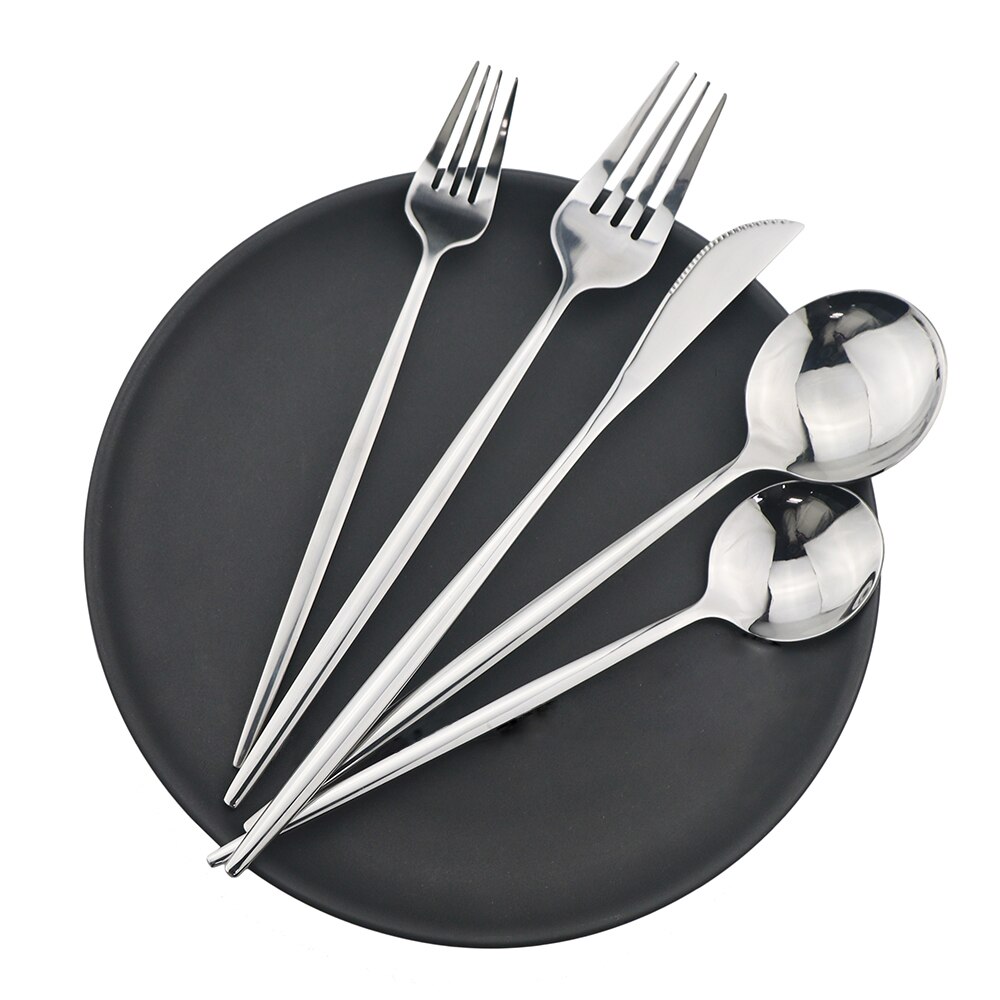30Pcs Silverware Set 18/10 Stainless Steel Dinnerware Set Cutlery Set Knife Fork Spoon Dinner Set Silver Home Tableware Set