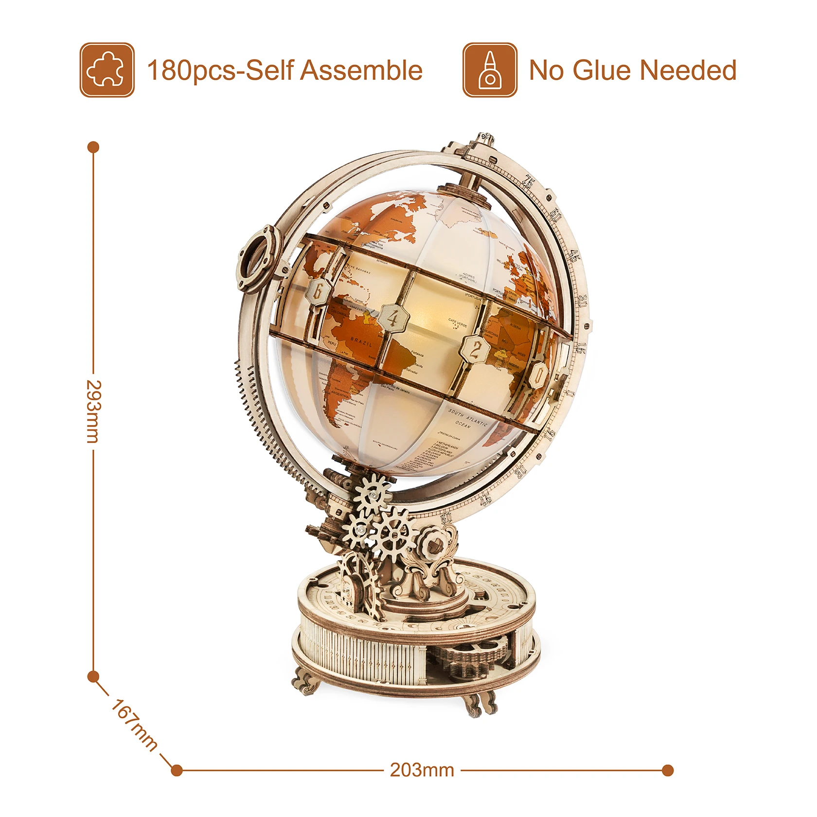 DIY wooden globe 3D puzzle assembly model toy ornament toy with lighting suitable as a birthday for children/adult
