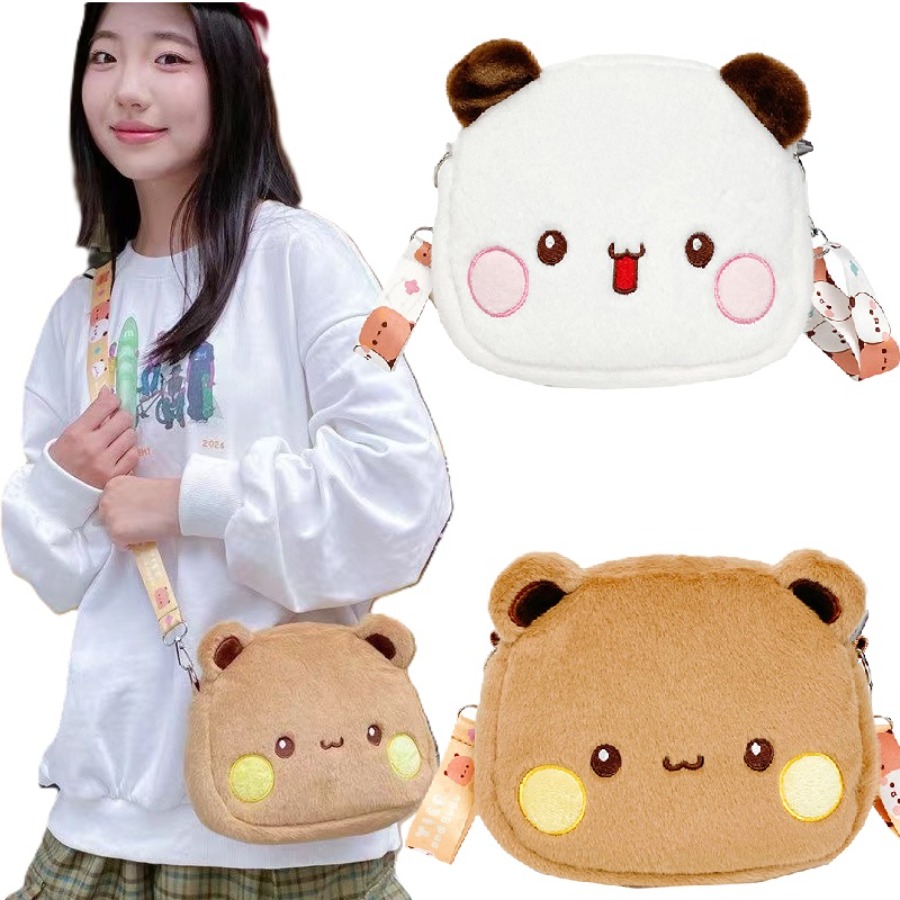 Mochila bonita de felpa Yier Panda Bear, bolso cruzado Bubu Dudu, monederos Kawaii, bolso de hombro, peluches suaves para novia