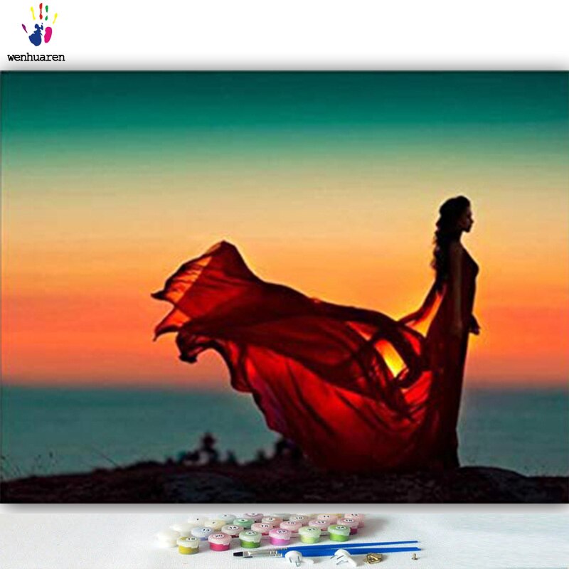 DIY colorings pictures by numbers with colors Red skirt picture drawing painting by numbers framed Home