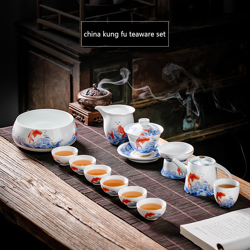 145ml keramiska teterriner porslin gaiwan karp teskål tefat lock set tefest teserviser dryckeskärl kopp dekor hantverk