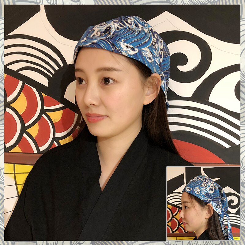 Cuisine Headscarf Chef&#39;s Hat Japanese Restaurant Uniforms Sushi Cook Cap Unisex Kitchen Job Japanese Sushi Hat: Blue