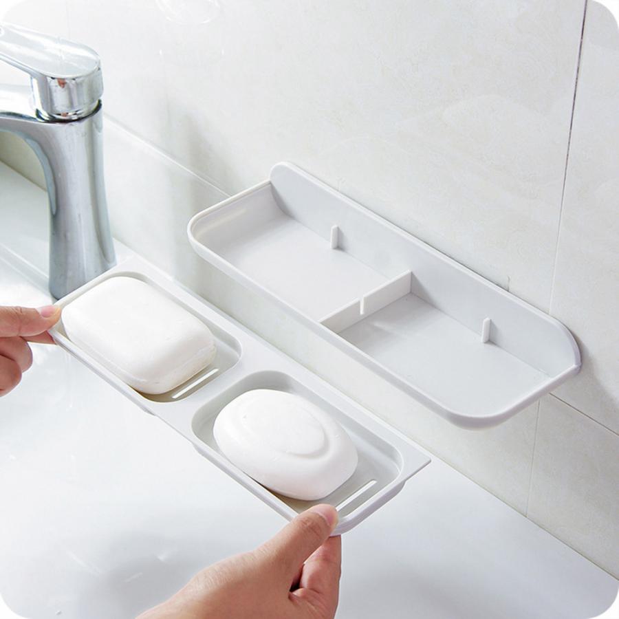 Dobbelt gitter sugekop sæbeholder sag vægmonteret sæbeskål kop bad sæbe opbevaringsboks badeværelse brusebad tilbehør