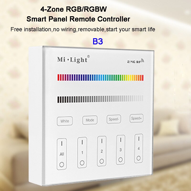 Miboxer-fita de led rgb/rgbw, com regulador de intensidade luminosa em 4 zona, 2.4g, wi-fi, ibox 1