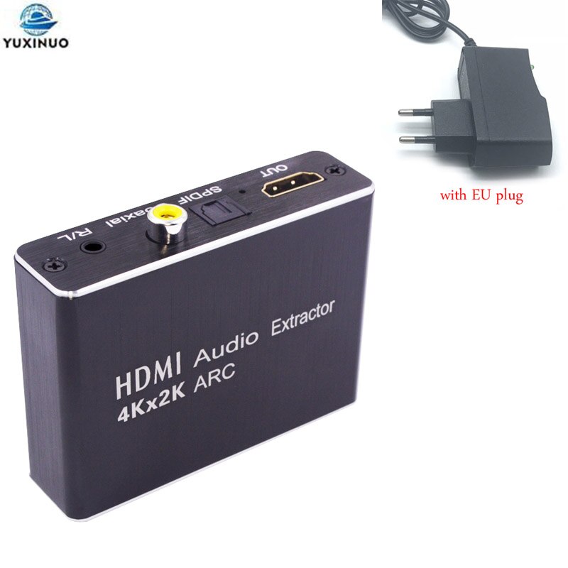 4Kx2K HDMI-compatib To Audio Extractor Support ARC/3D + Optical TOSLINK SPDIF 5.1 ARC Audio Extractor Splitter Converter Adapter: with EU plug