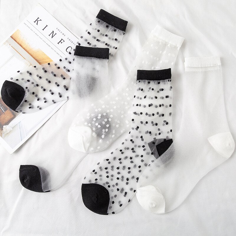 rainbow stripe Transparent Silk Socks Women Ultra-thin spring summer socks style Japan Glass fiber Invisible socks