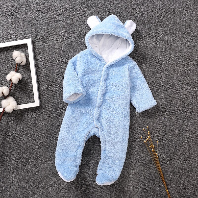 Winter Newborn Baby Romper Costume Baby Boys Clothes Coral Fleece Warm Baby Girls Clothing Animal Overall Baby Rompers Jumpsuit: Blauw / 80