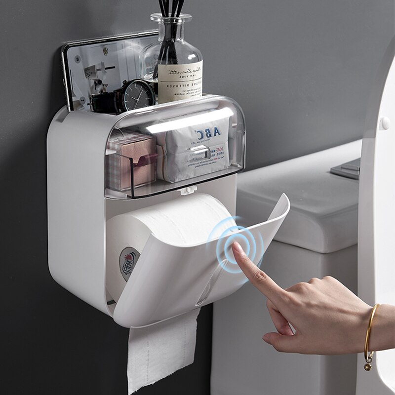 Wasserdichte Wand Montiert Wc Papier Halter Bad Tissue Box Tray Rollen Papier Kunststoff Wc Papier Fach Doppel Schicht Lagerung